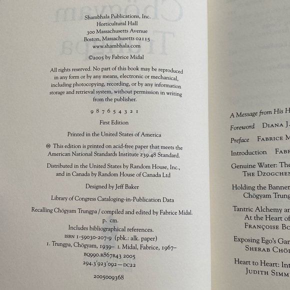 Recalling Chogyam Trungpa essay collection trade paperback 2005​​​​​​ - Picture 2 of 4